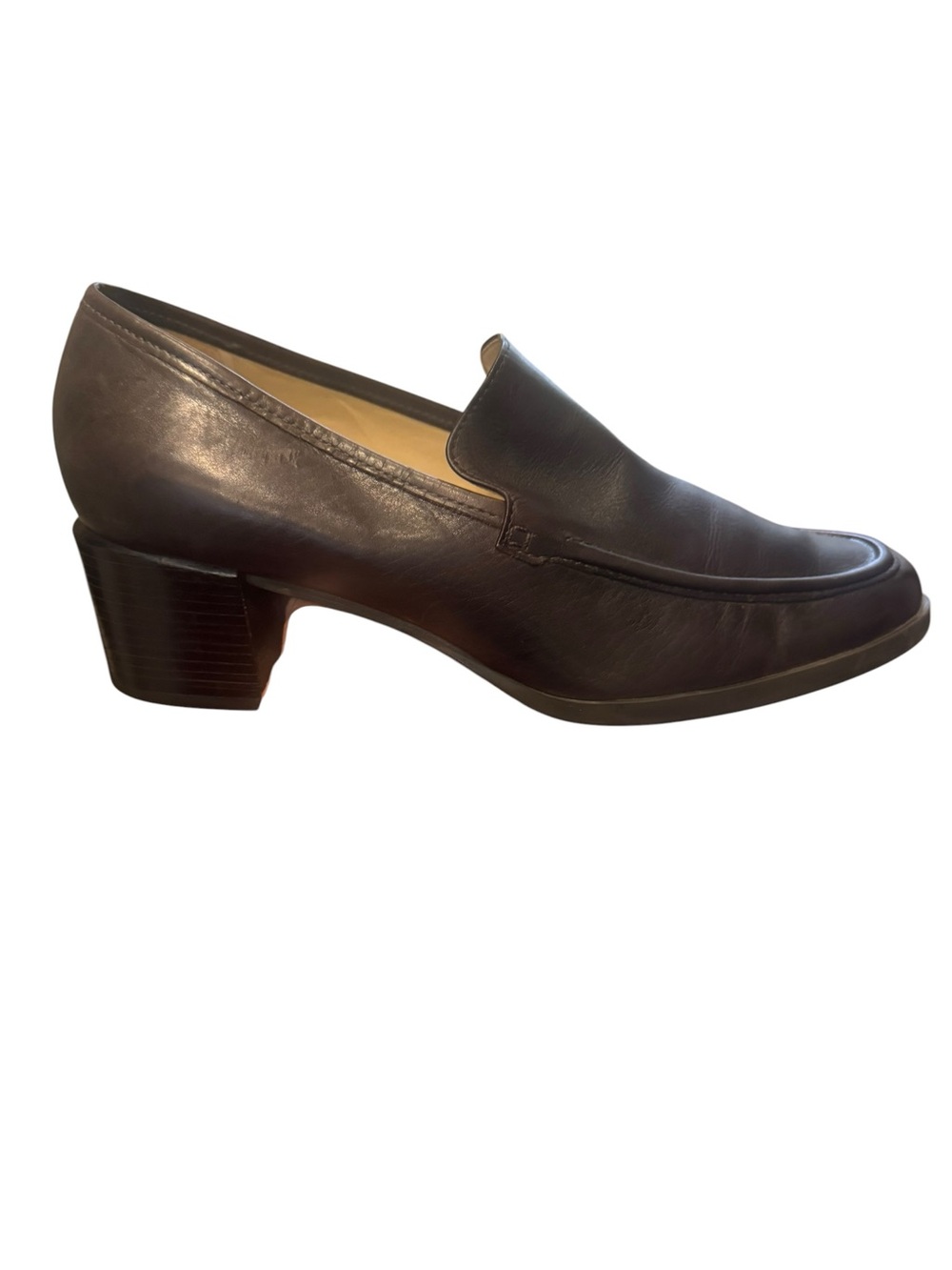 Enzo Angiolini  Brown Leather Block Heel Loafer